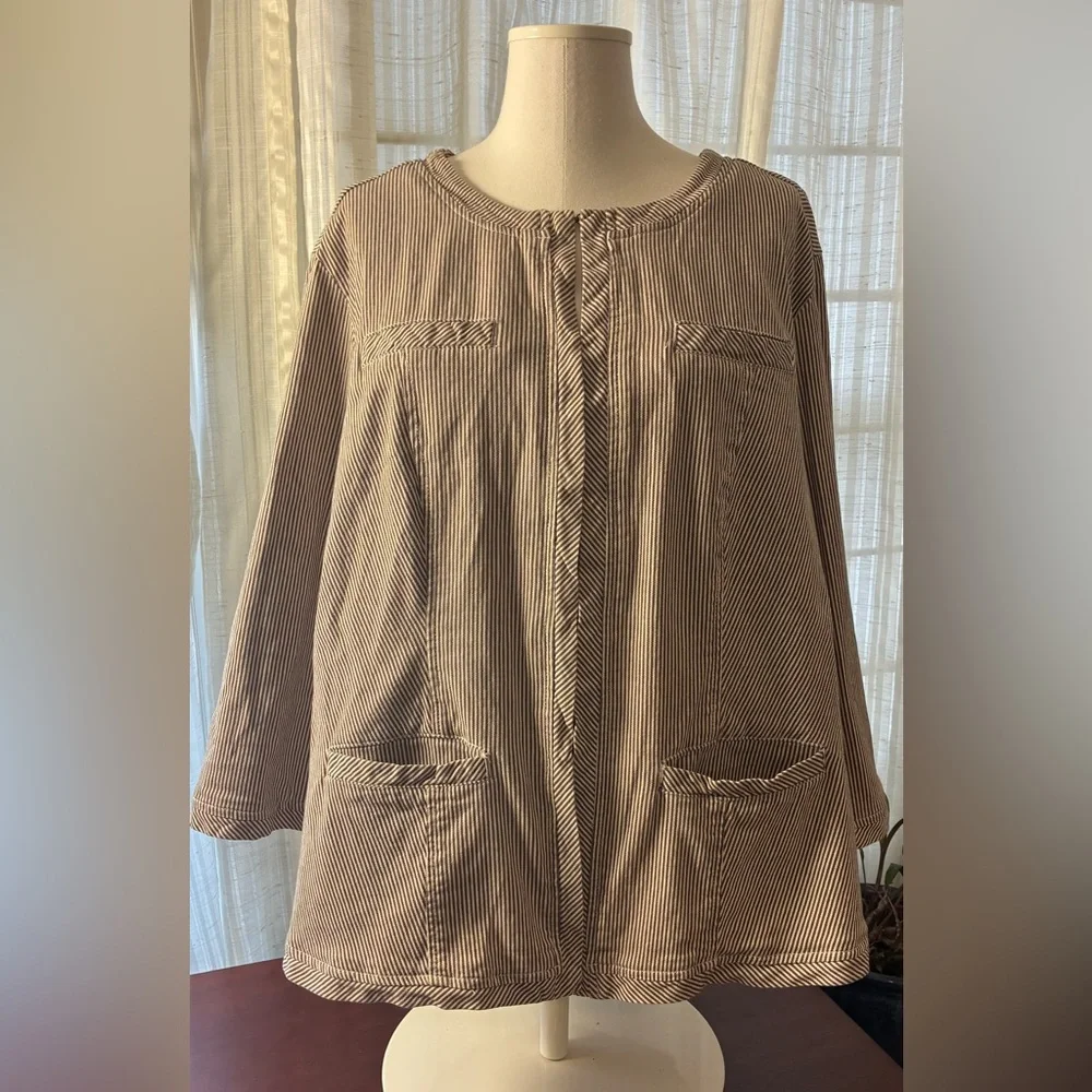 Live a Little Brown and Cream Striped Lightweight Jacket - Picture 4 of 10